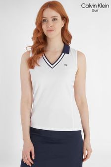 Calvin Klein Golf Delaware Sleeveless White Polo Shirt (D68640) | $51