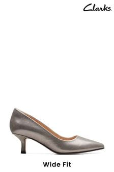Clarks Silver Wide Fit (G) Metallic Rae Shoes (D68686) | €126