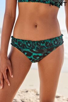 Green Leopard Shirred High Leg Bikini Bottoms (D68741) | €11