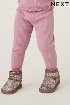 Purple Ribbed Lace Trim Leggings (3mths-7yrs) (D68772) | AED16 - AED23