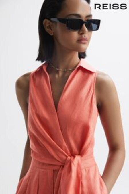 Coral - Mono corto sin mangas de lino Suki de Reiss (D68887) | 175 €