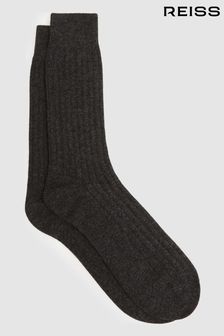 Reiss Charcoal Cirby Wool-Cashmere Blend Ribbed Socks (D68927) | 110 QAR