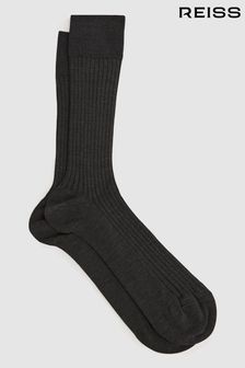 Mid Grey - Reiss Feli Ribbed Mercerised Cotton Blend Sock (D68931) | KRW27,000