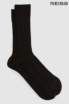 Black - Reiss Feli Ribbed Mercerised Cotton Blend Sock (D68932) | KRW27,000