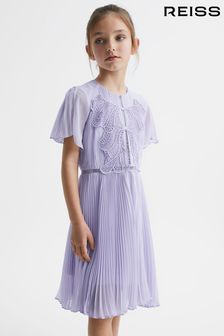 Reiss Lilac Coreen Junior Lace Embroidered Pleated Dress (D68943) | OMR64