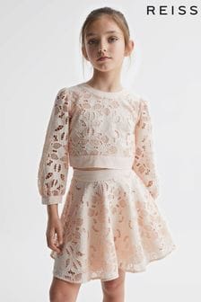 Reiss Pink Nella Junior Long Sleeve Lace Cropped Top (D68960) | TRY 1.038