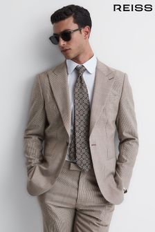 Reiss Brown Pew Slim Fit Wool Single Breasted Puppytooth Blazer (D69001) | SGD 1,014