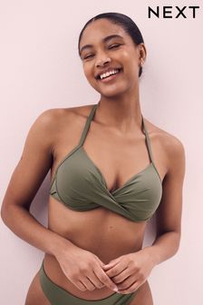 Khaki Green Padded Wired Plunge Bikini Top (D69039) | LEI 101