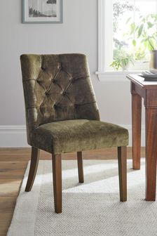 Set of 2 Plush Chenille Moss Green Wolton Collection Luxe Dark Wood Leg Dining Chairs (D69044) | €440
