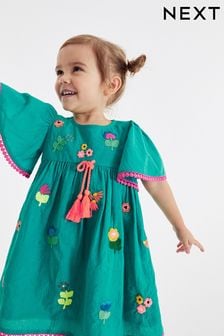  (D69056) | HK$140 - HK$192 藍綠色 - 繡花長衫洋裝 (3個月至10歲)