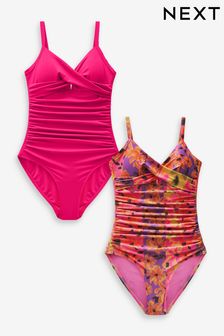 粉色/拼接花朵 - 收腹泳衣2件裝 (D69057) | NT$2,510
