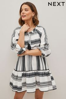 White/Black Beach Jacquard Kaftan Mini Summer Dress (D69077) | €25 - €27