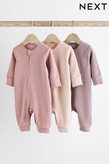 Pink Baby Two Way Zip Footless Sleepsuits 3 Pack (0mths-3yrs) (D69190) | €25 - €28
