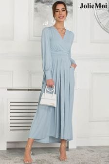أزرق - فستان ماكسي جيرسيه بكم طويل Rashelle من Jolie Moi (D69193) | 527 د.إ