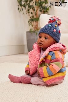 Pink/Yellow/Blue Striped Character Baby Knitted Fleece Lined Cardigan (0mths-2yrs) (D69208) | €34 - €37