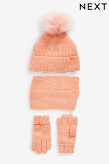 Pfirsich, pink - Weiches Set aus gerippter Mütze, Handschuhen und Schal (3-16yrs) (D69234) | 16 € - 19 €