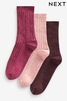 紅色 - 保暖羊毛含蠶絲混紡踝襪3雙組 (D69277) | NT$560