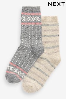 Pink/Grey 2 Pack Thermal Wool Blend Ankle Socks With Silk (D69278) | $20