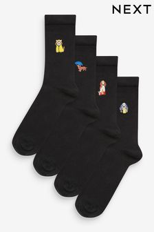 Rainy Dogs Embroidered Motif Ankle Socks 4 Pack (D69285) | $17