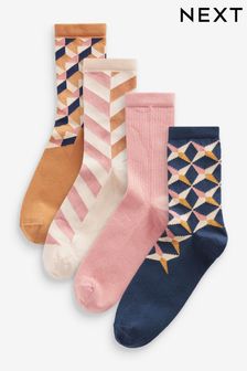 Pink/Blue Geo Ankle Socks 4 Pack (D69288) | $15