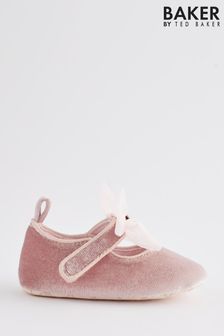 Baker By Ted Baker Mädchen Baby-Schuhe aus Samt mit Zierschleife,