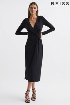 Reiss Black Tenaya Halston Crystal Jersey Midi Dress (D69344) | HK$6,426