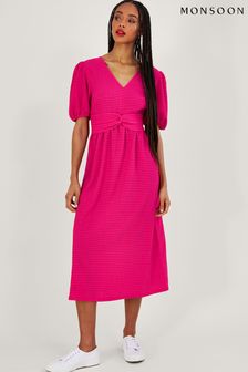 Розовое трикотажное платье миди с перекрученной отделкой Monsoon (D69407) | €49