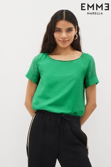 Zelena majica s kratkimi rokavi iz mešanice svile Emme Marella (D69417) | €47