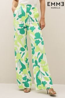 Emme Marella Straight Fit Green Floral Print Trousers (D69418) | €65