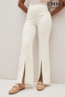 Emme Marella Ankle Slit Slim Leg White Trousers (D69419) | €44.50