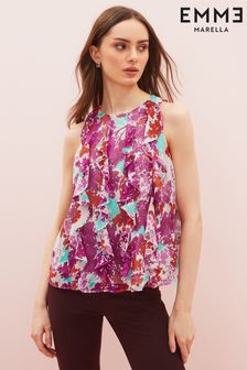 Emme Marella Purple on White Floral Print Ruffle Sleeveless Top (D69421) | 57 €
