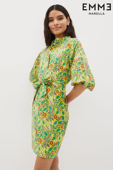 Emme Marella Yellow Tropical Print Belted Midi Dress (D69427) | €83