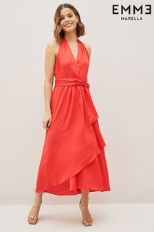 Pomarańczowa sukienka maxi Emme Marella z paskiem (D69430) | 600 zł