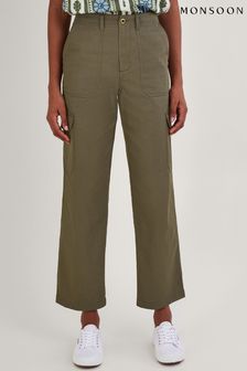 Зеленые брюки-карго из хлопковой саржи Monsoon (D69432) | €39