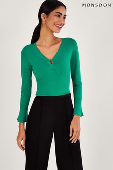 Monsoon Plain Green Ring V-Neck Jumper with LENZING™ ECOVERO™ (D69462) | €40