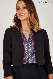 Monsoon Hortensia Black Scallop Crop Jacket with Recycled Polyester (D69466) | €69