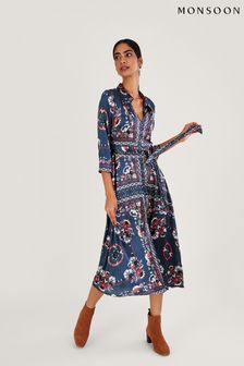 Monsoon Blue Jamelia Print Shirt Dress in Recycled Polyester (D69469) | €57