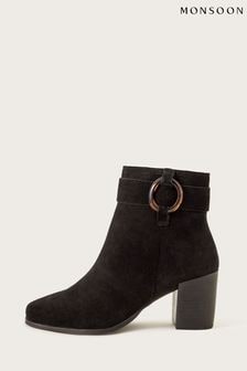 Черные замшевые ботинки на блочном каблуке с пряжками Monsoon (D69476) | €53