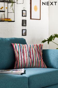Multi Bright 43 x 43cm Cut Velvet Stripe Cushion (D69920) | €28