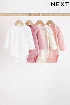 Pink/White Bear Baby Long Sleeve Bodysuits 4 Pack (D70079) | CA$27 - CA$32