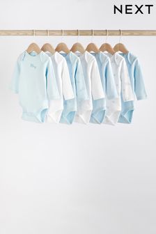 Pale Blue 7 Pack Long Sleeve Baby Bodysuits (D70136) | €22.50 - €25