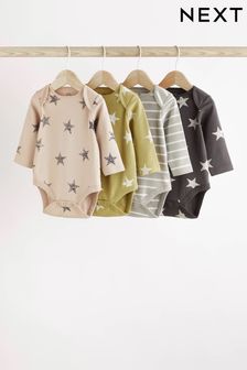 Green/Grey Star Baby Long Sleeve Bodysuits 4 Pack (D70143) | KRW23,000 - KRW26,300