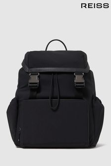 Reiss Black Danny Leather Drawstring Backpack (D70154) | $409
