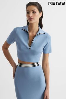 Reiss Blue Brooke Cropped Polo Shirt Co-Ord (D70176) | €112