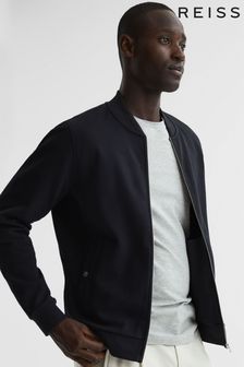 Reiss Navy Bolton Slim Fit Zip Through Textured Jacket (D70181) | SGD 303