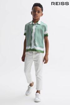 Reiss Green Vanpelt Senior Printed Cuban Collar Short Sleeve Shirt (D70189) | 353 QAR