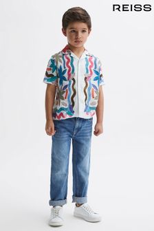 Reiss Multi Delphi Senior Linen Floral Cuban Collar Shirt (D70198) | SGD 132
