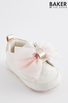 Baker by Ted Baker Baby Girls White and Pink Organza Bow Trainer Padders (D70227) | ₪ 84