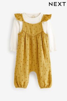 Ochre Yellow Baby Woven Dungarees and Bodysuit Set (0mths-2yrs) (D70228) | 23 € - 25 €