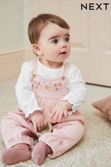 Blassrosa - Baby Set mit Latzhose aus Webstoff und Body (0 Monate bis 2 Jahre) (D70230) | 28 € - 31 €